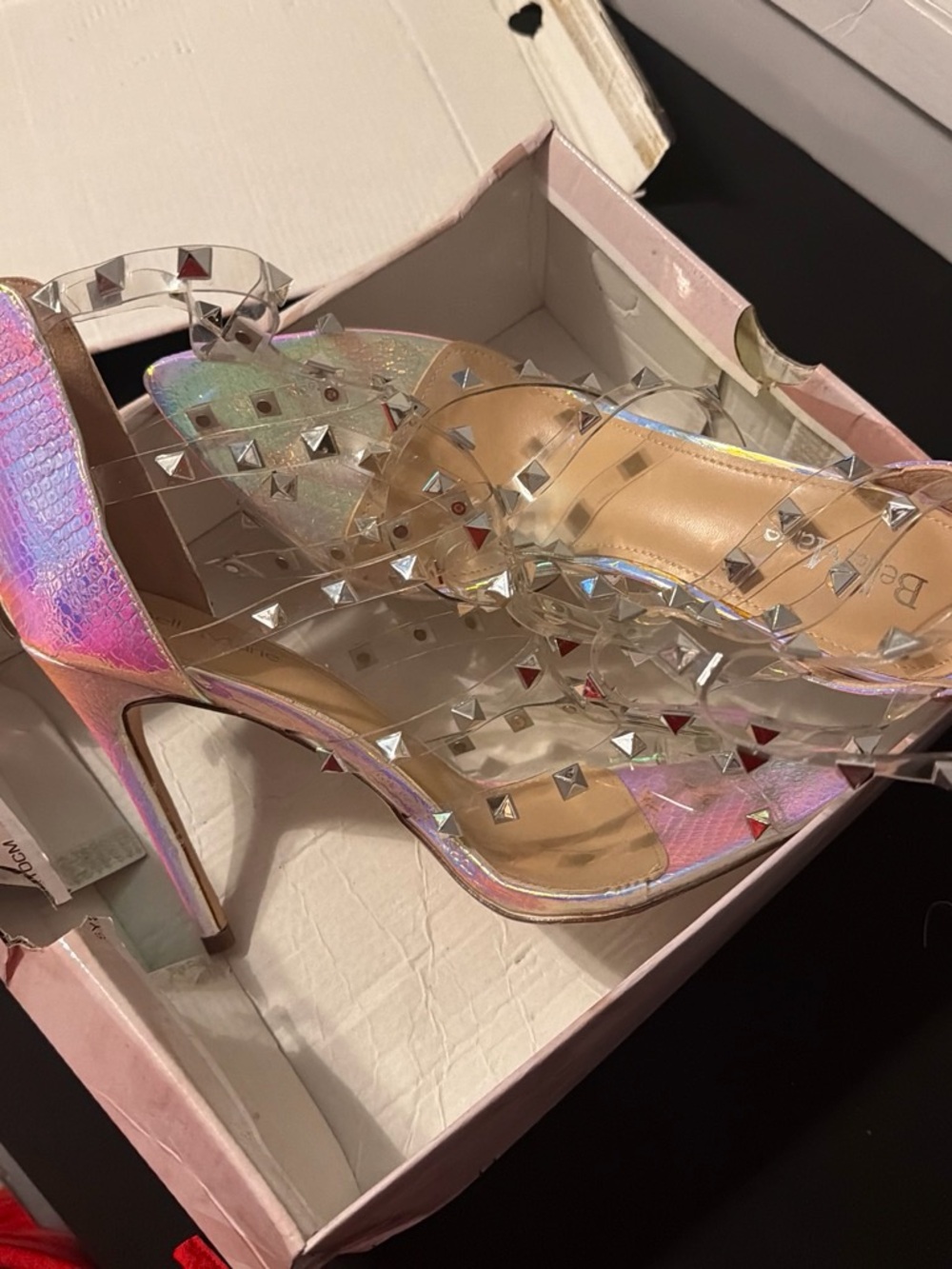 Bella Marie Iridescent Clear Studded High Heel Sandals - Picture 2 of 3
